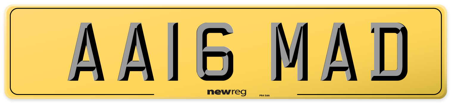 AA16 MAD Rear Number Plate