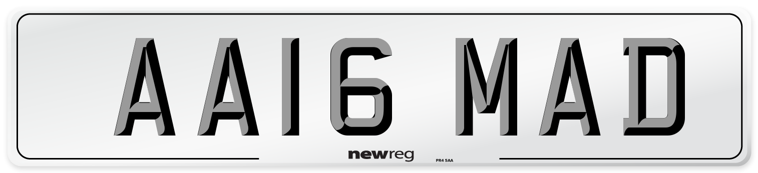 AA16 MAD Front Number Plate