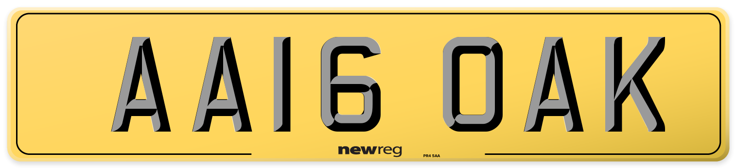 AA16 OAK Rear Number Plate