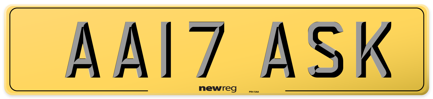 AA17 ASK Rear Number Plate