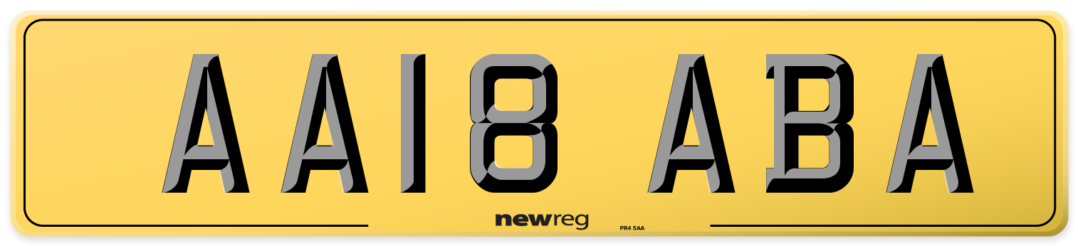 AA18 ABA Rear Number Plate