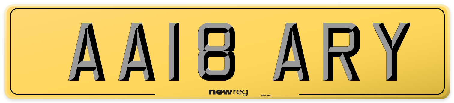 AA18 ARY Rear Number Plate