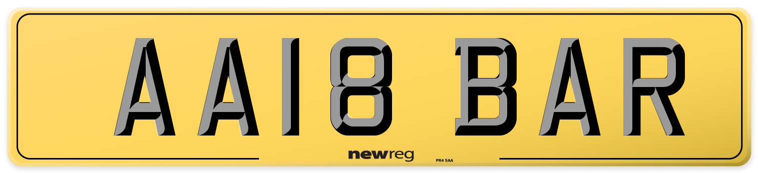 AA18 BAR Rear Number Plate
