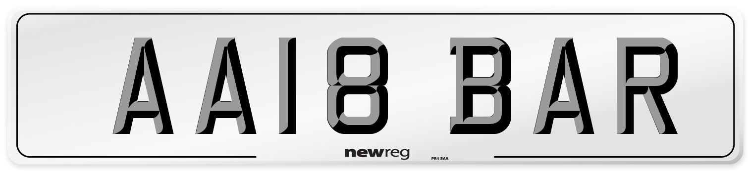 AA18 BAR Front Number Plate