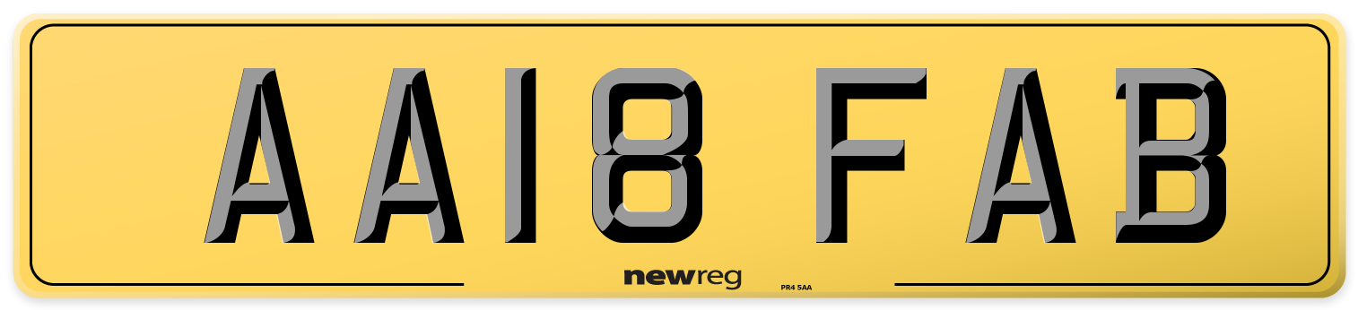 AA18 FAB Rear Number Plate