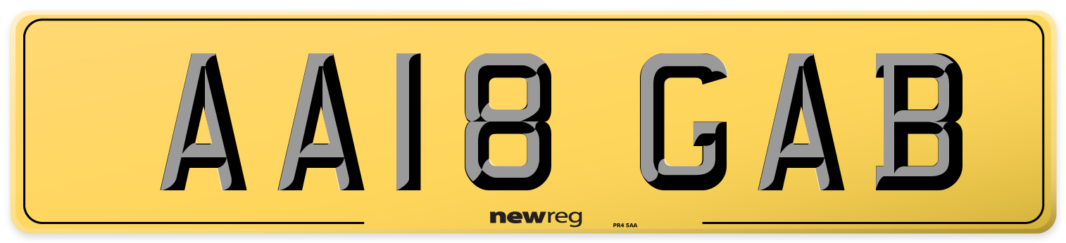 AA18 GAB Rear Number Plate