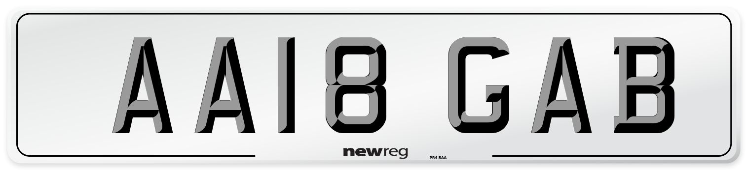 AA18 GAB Front Number Plate