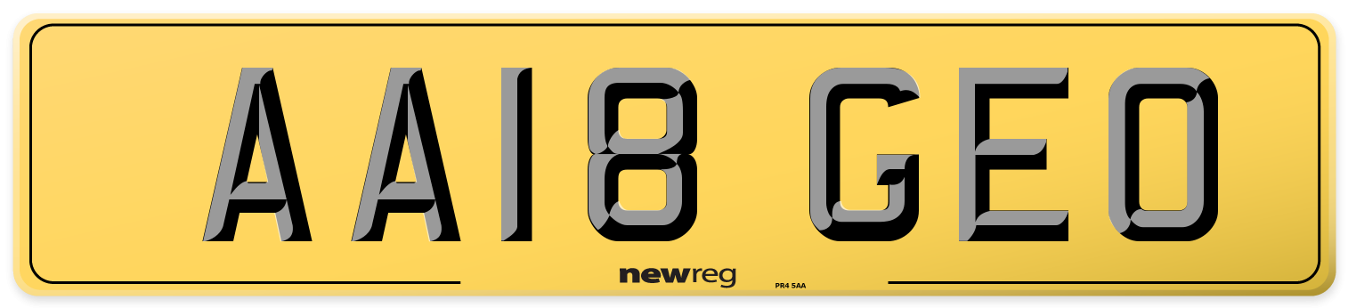 AA18 GEO Rear Number Plate