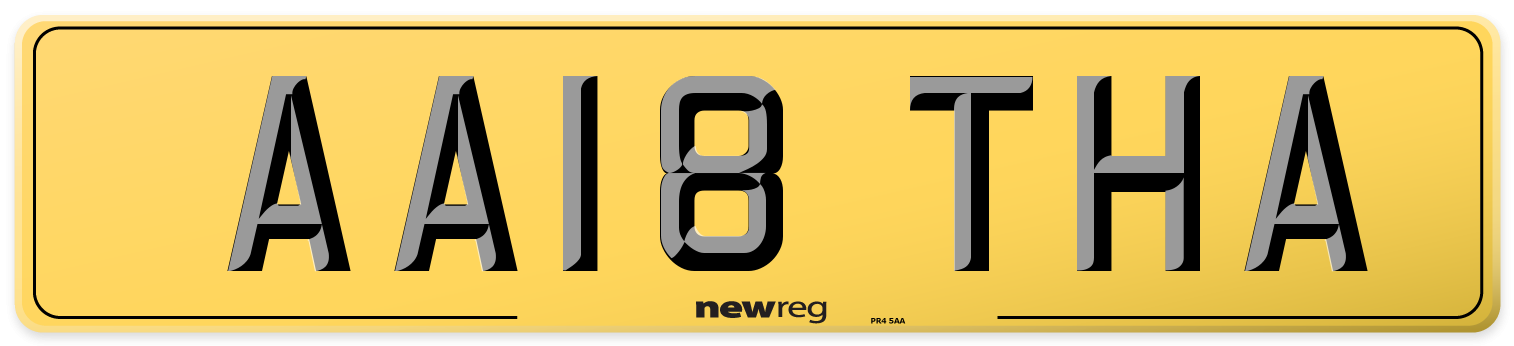AA18 THA Rear Number Plate