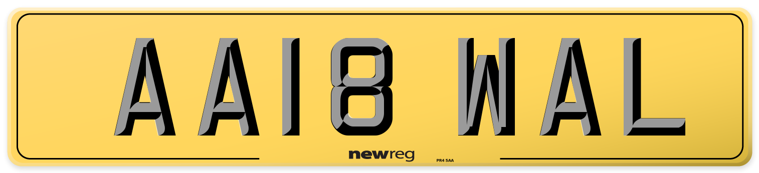 AA18 WAL Rear Number Plate