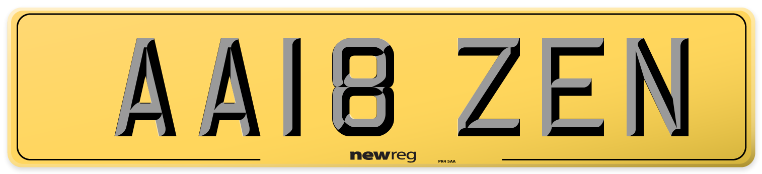 AA18 ZEN Rear Number Plate