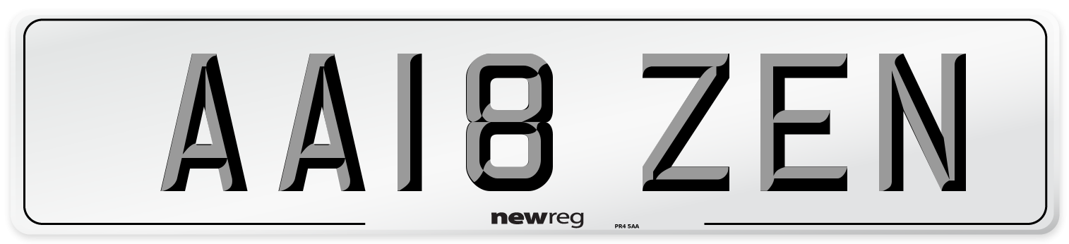 AA18 ZEN Front Number Plate