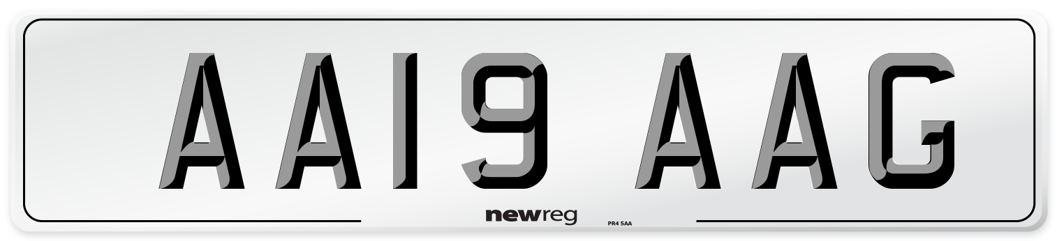 AA19 AAG Front Number Plate
