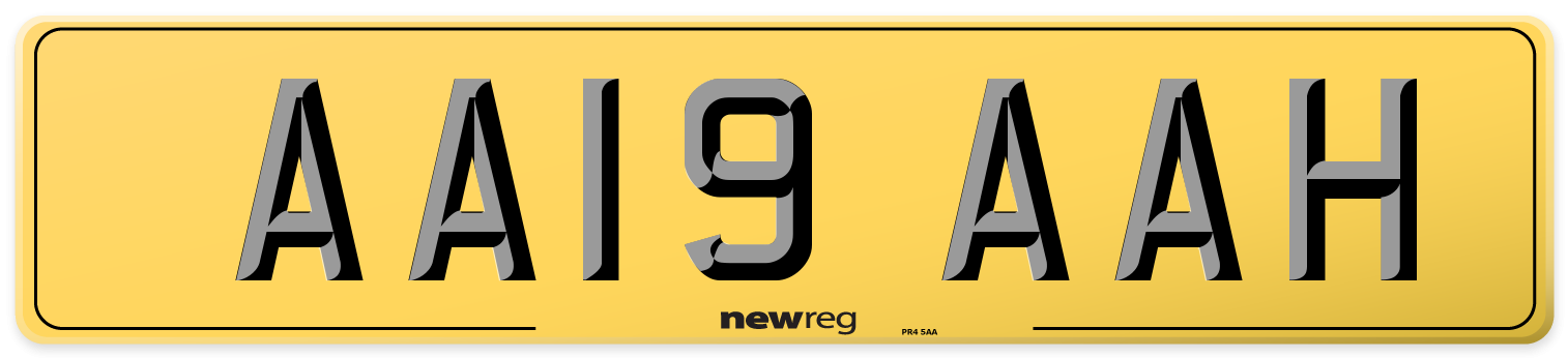 AA19 AAH Rear Number Plate