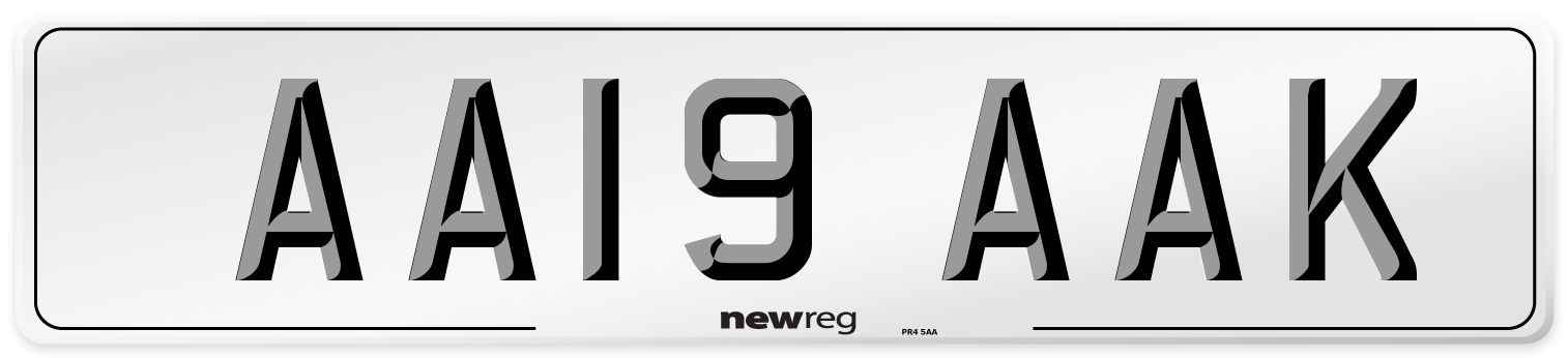 AA19 AAK Front Number Plate