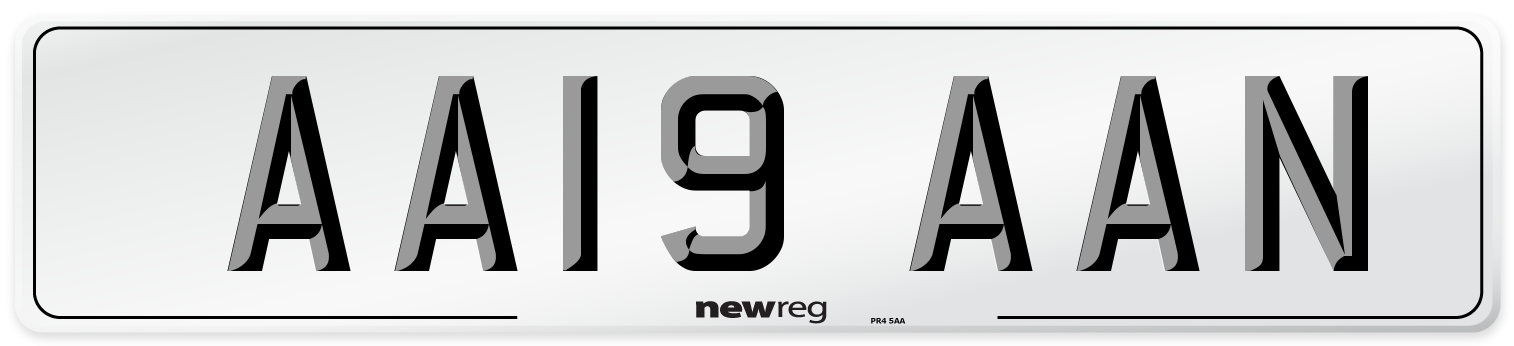 AA19 AAN Front Number Plate