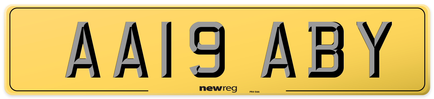 AA19 ABY Rear Number Plate