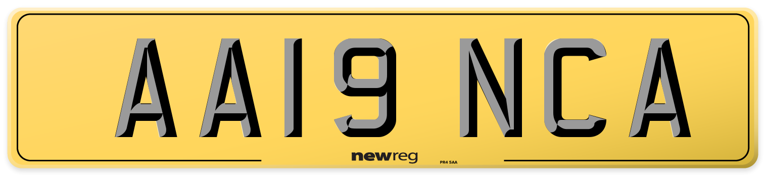 AA19 NCA Rear Number Plate