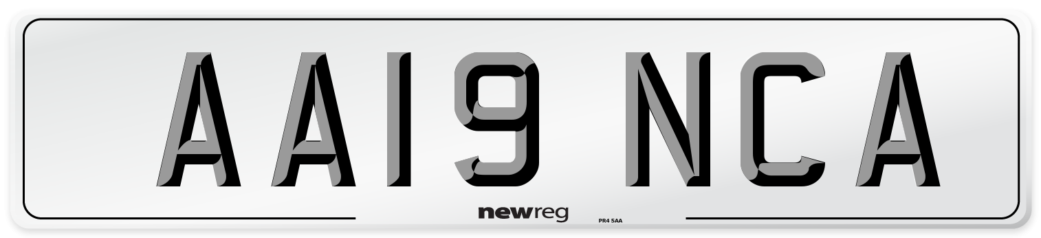 AA19 NCA Front Number Plate
