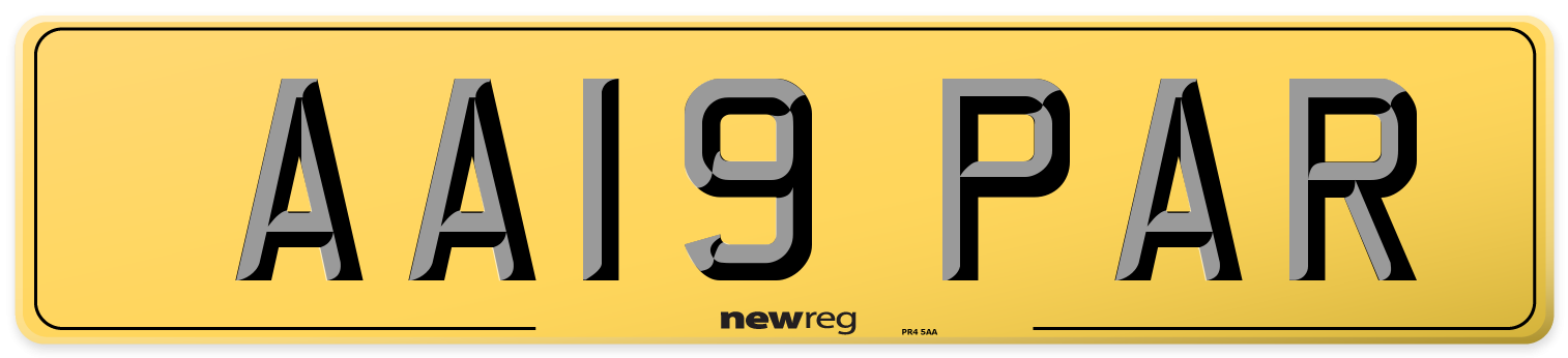AA19 PAR Rear Number Plate