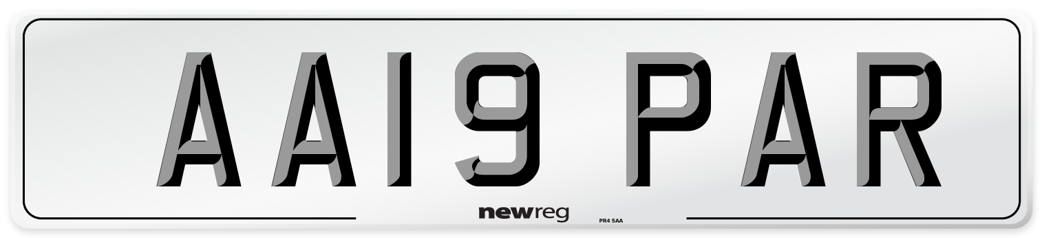 AA19 PAR Front Number Plate