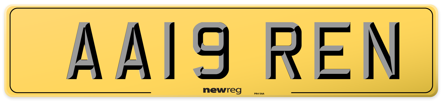 AA19 REN Rear Number Plate