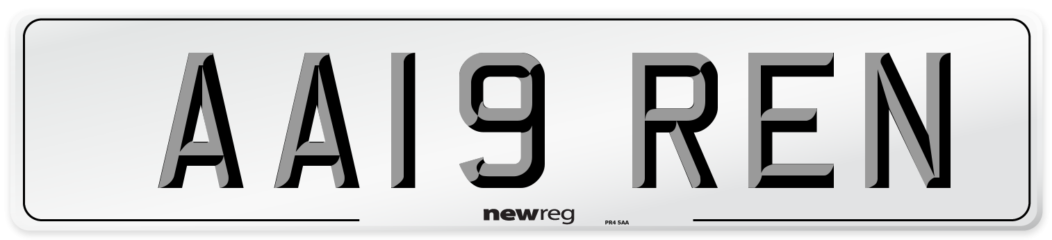 AA19 REN Front Number Plate