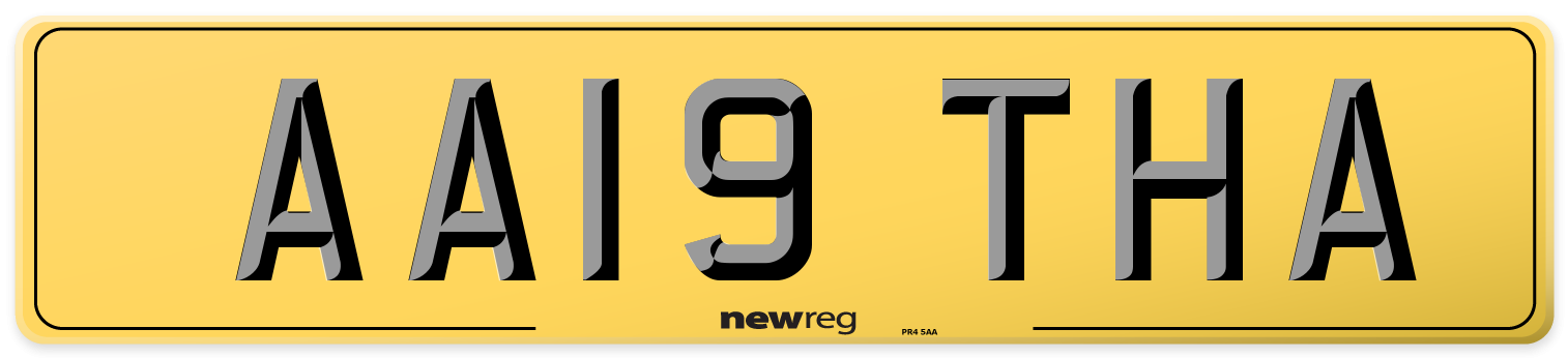 AA19 THA Rear Number Plate