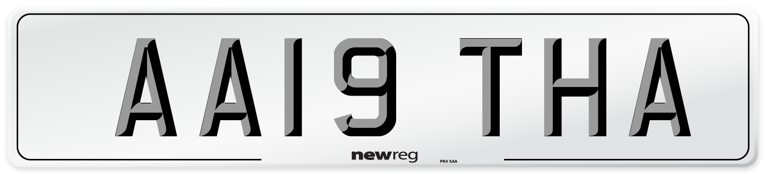 AA19 THA Front Number Plate