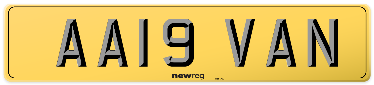 AA19 VAN Rear Number Plate
