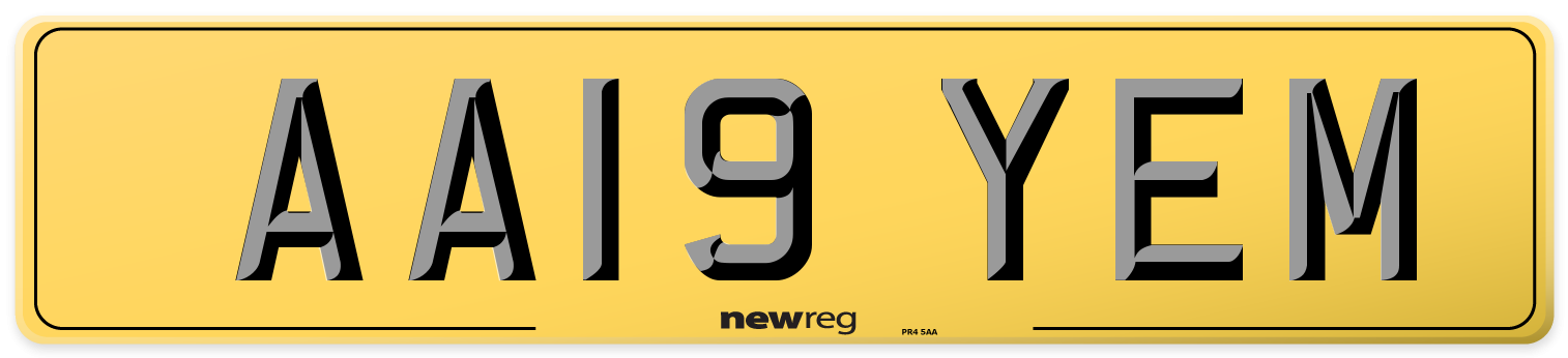 AA19 YEM Rear Number Plate