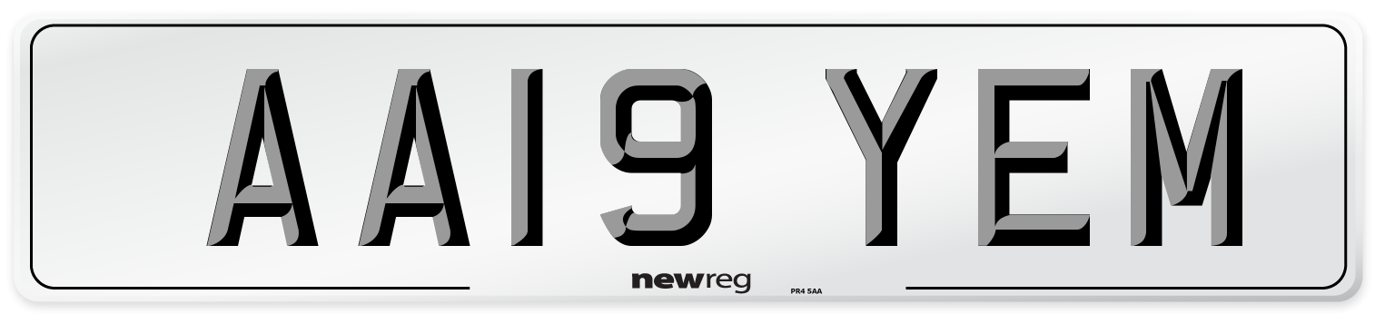 AA19 YEM Front Number Plate
