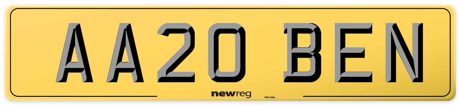 AA20 BEN Rear Number Plate