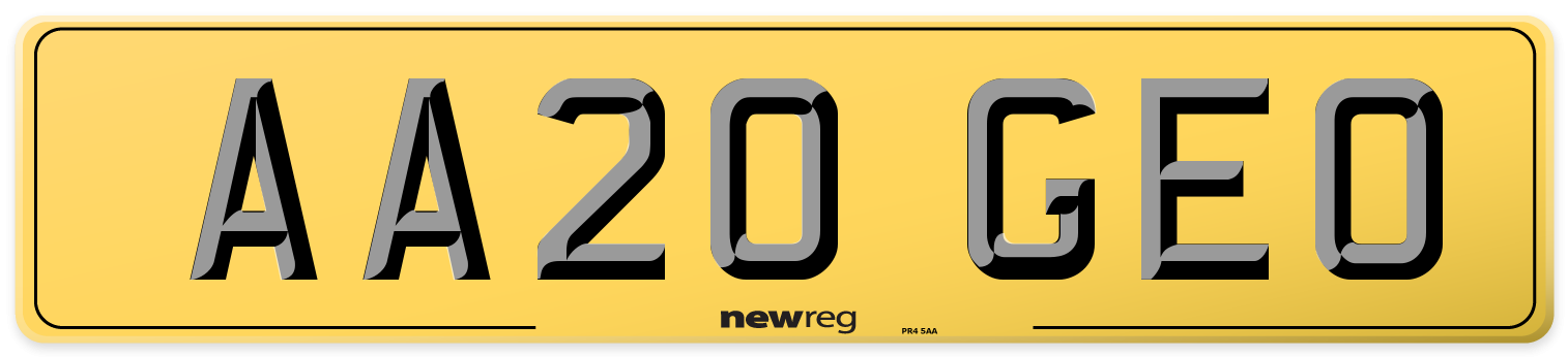 AA20 GEO Rear Number Plate
