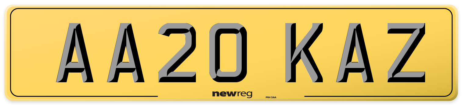 AA20 KAZ Rear Number Plate