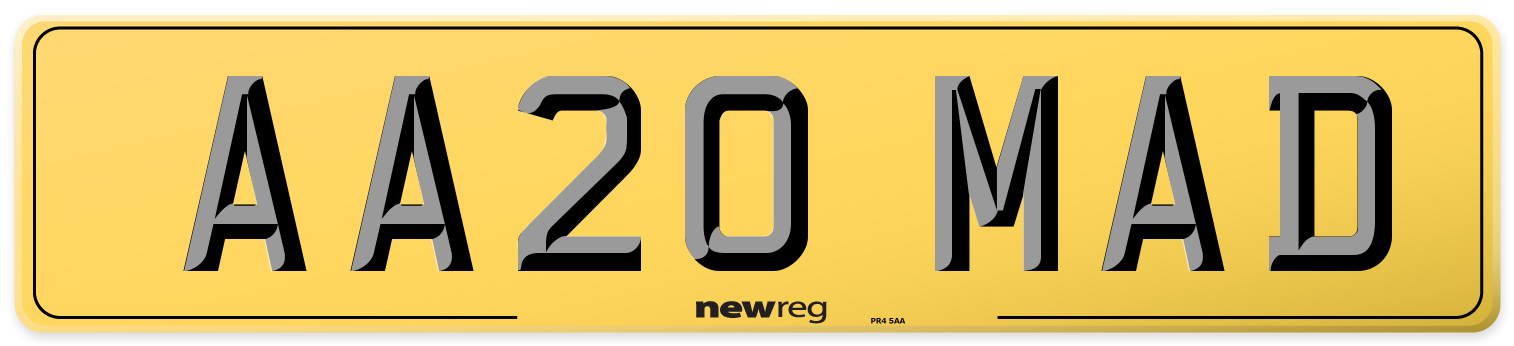 AA20 MAD Rear Number Plate