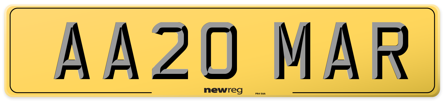 AA20 MAR Rear Number Plate