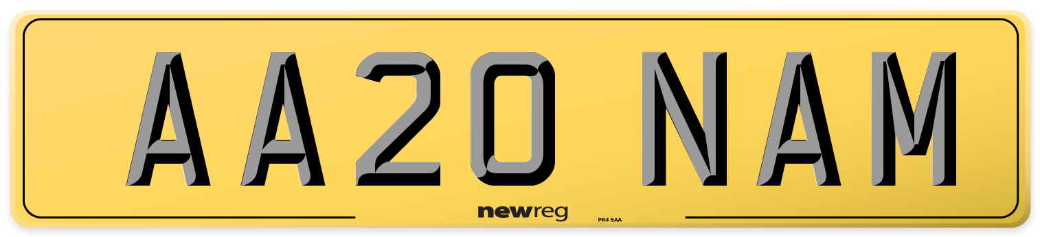 AA20 NAM Rear Number Plate