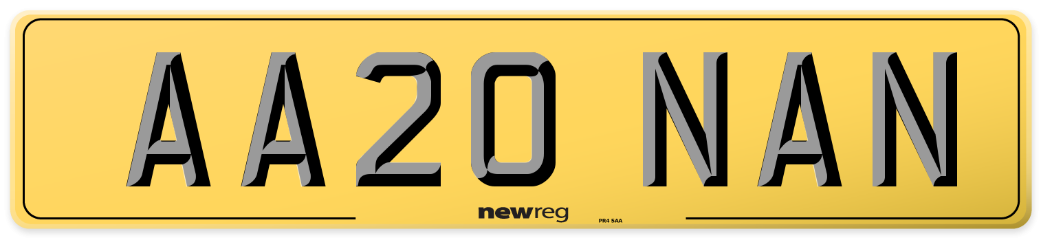 AA20 NAN Rear Number Plate