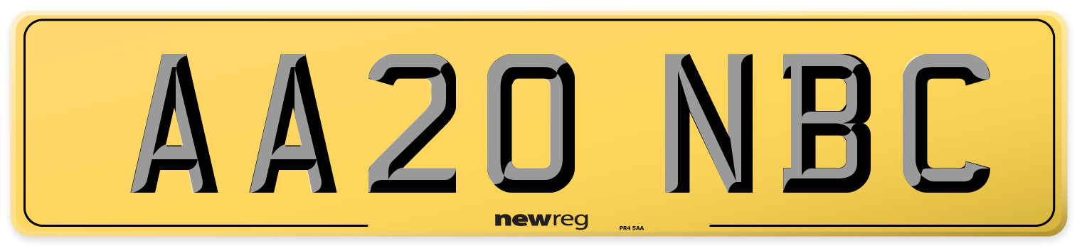 AA20 NBC Rear Number Plate