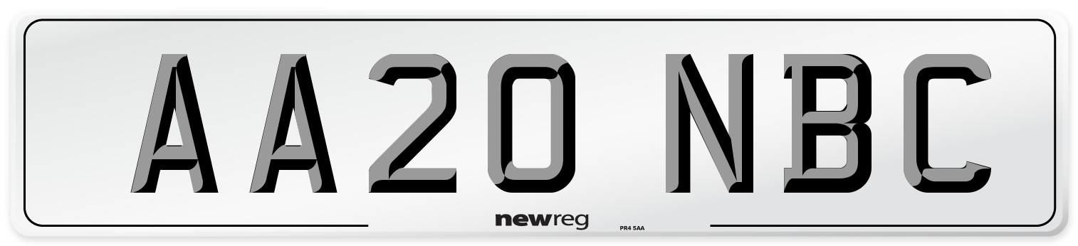 AA20 NBC Front Number Plate