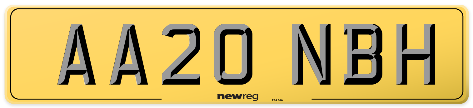 AA20 NBH Rear Number Plate
