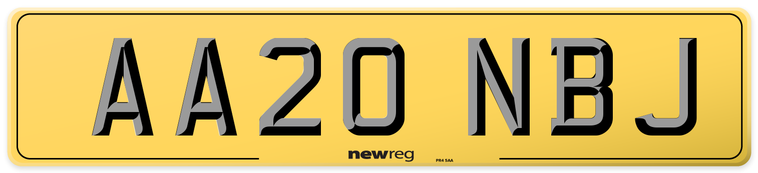 AA20 NBJ Rear Number Plate