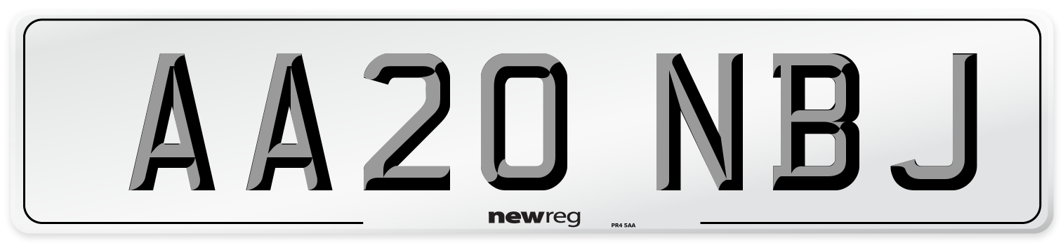 AA20 NBJ Front Number Plate