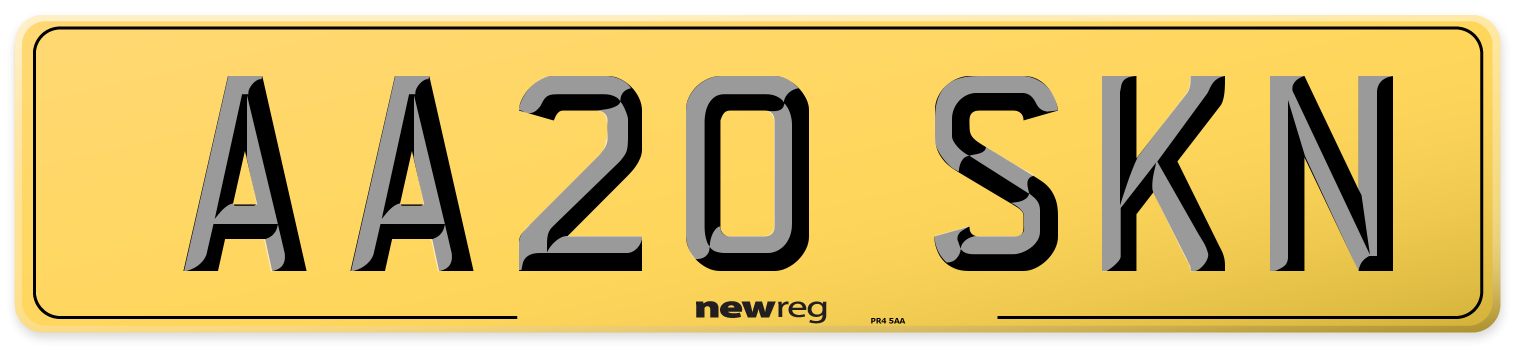 AA20 SKN Rear Number Plate
