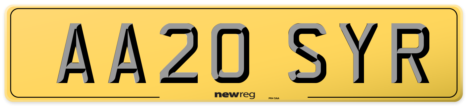 AA20 SYR Rear Number Plate