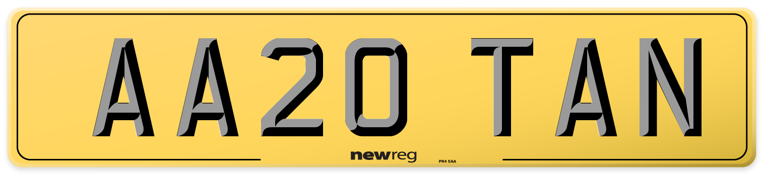 AA20 TAN Rear Number Plate