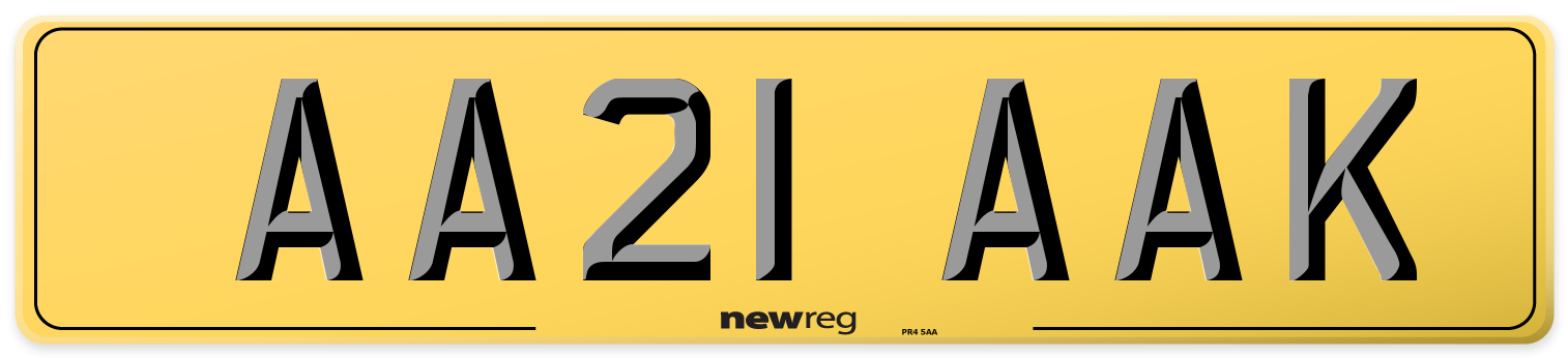 AA21 AAK Rear Number Plate