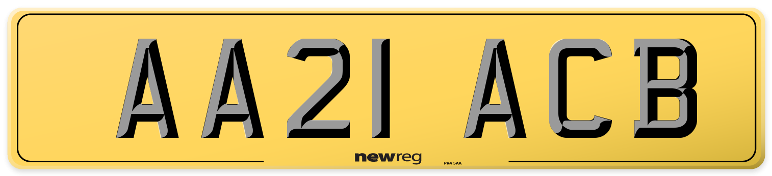 AA21 ACB Rear Number Plate