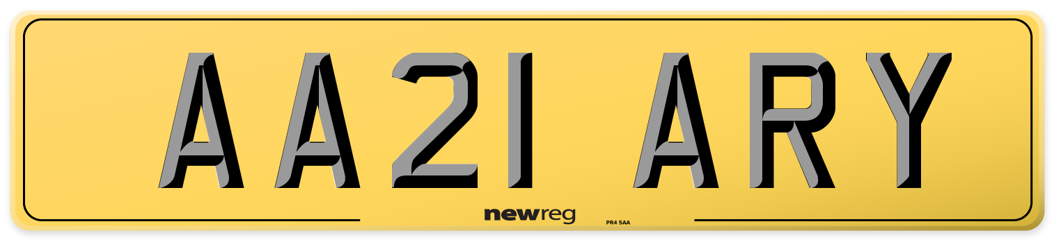 AA21 ARY Rear Number Plate